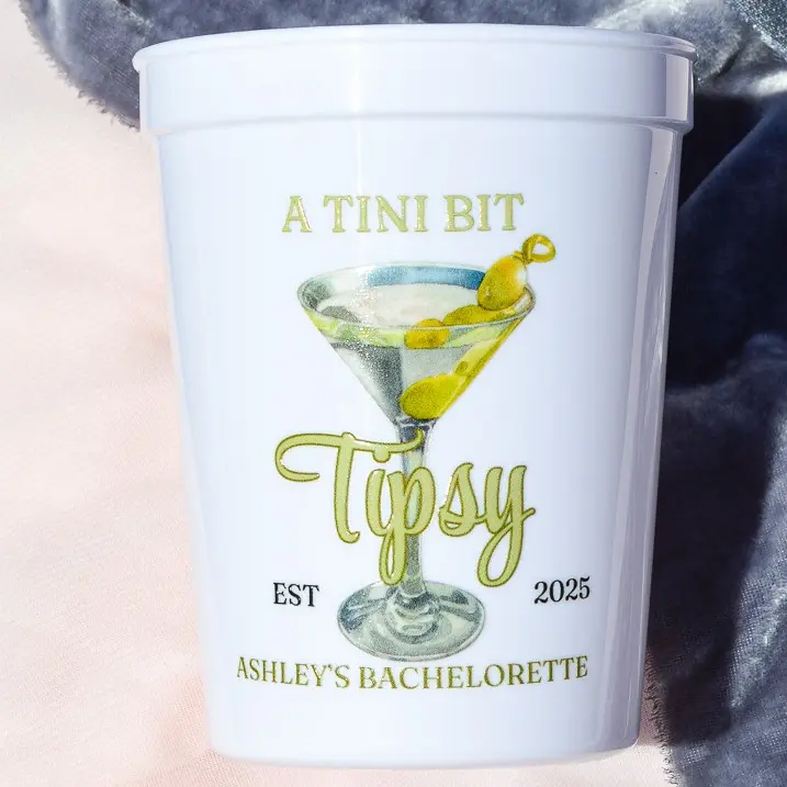 Martini Bachelorette Cups, Personalized A Tini Bit Tipsy Cups, Custom Bride in a Tini Bit Cup, Martini Theme Cup