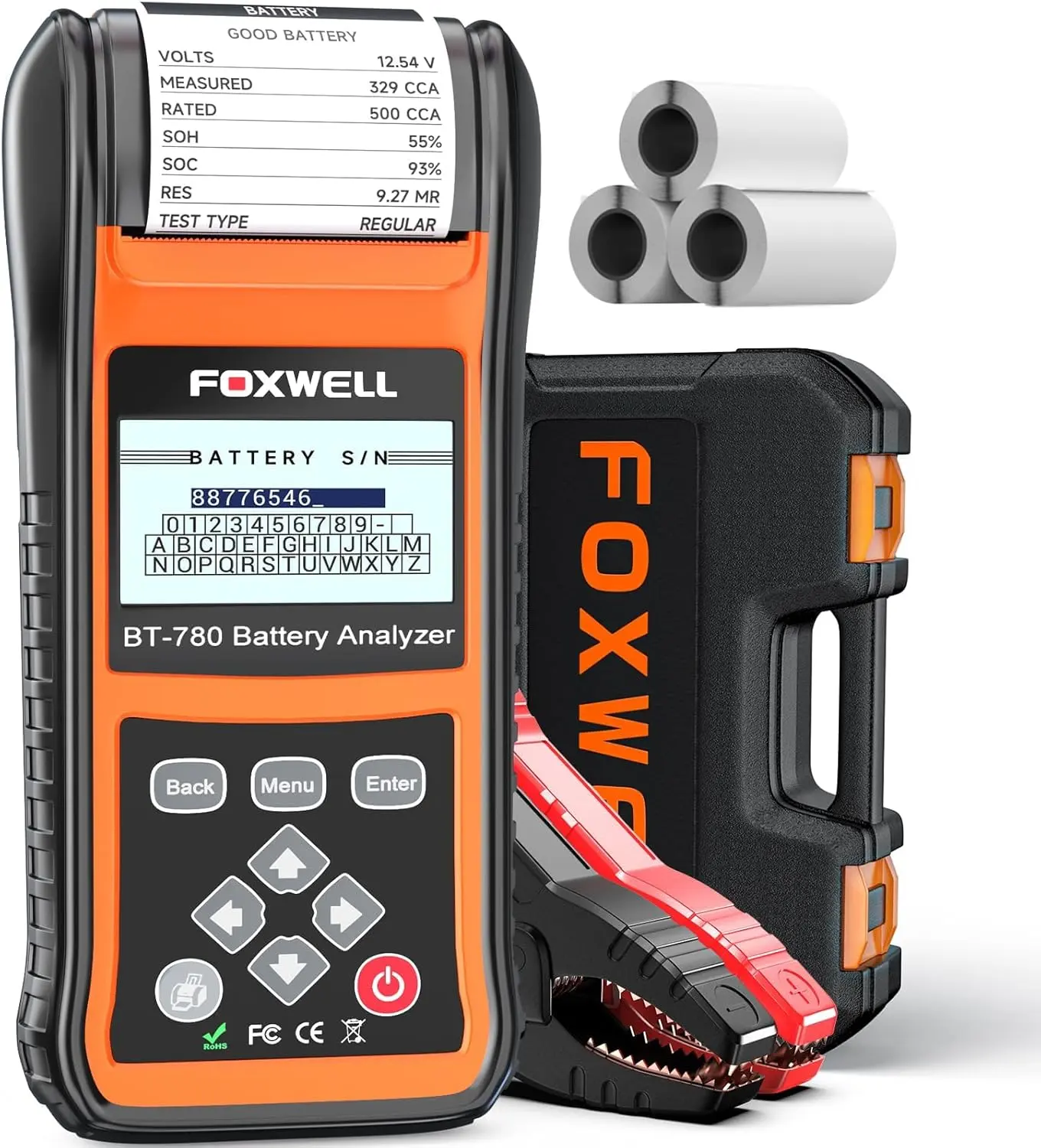 Car Battery Tester 12V 24V 100-2000CCA,FOXWELL BT780 Battery Load Analyzer with Printer,Spark Free Metal Clamps, Professional Automotive Cranking Charging System Checker for Pickups, motorcycles ,Heavy Duty Truck Marine SUV & Auto Shops