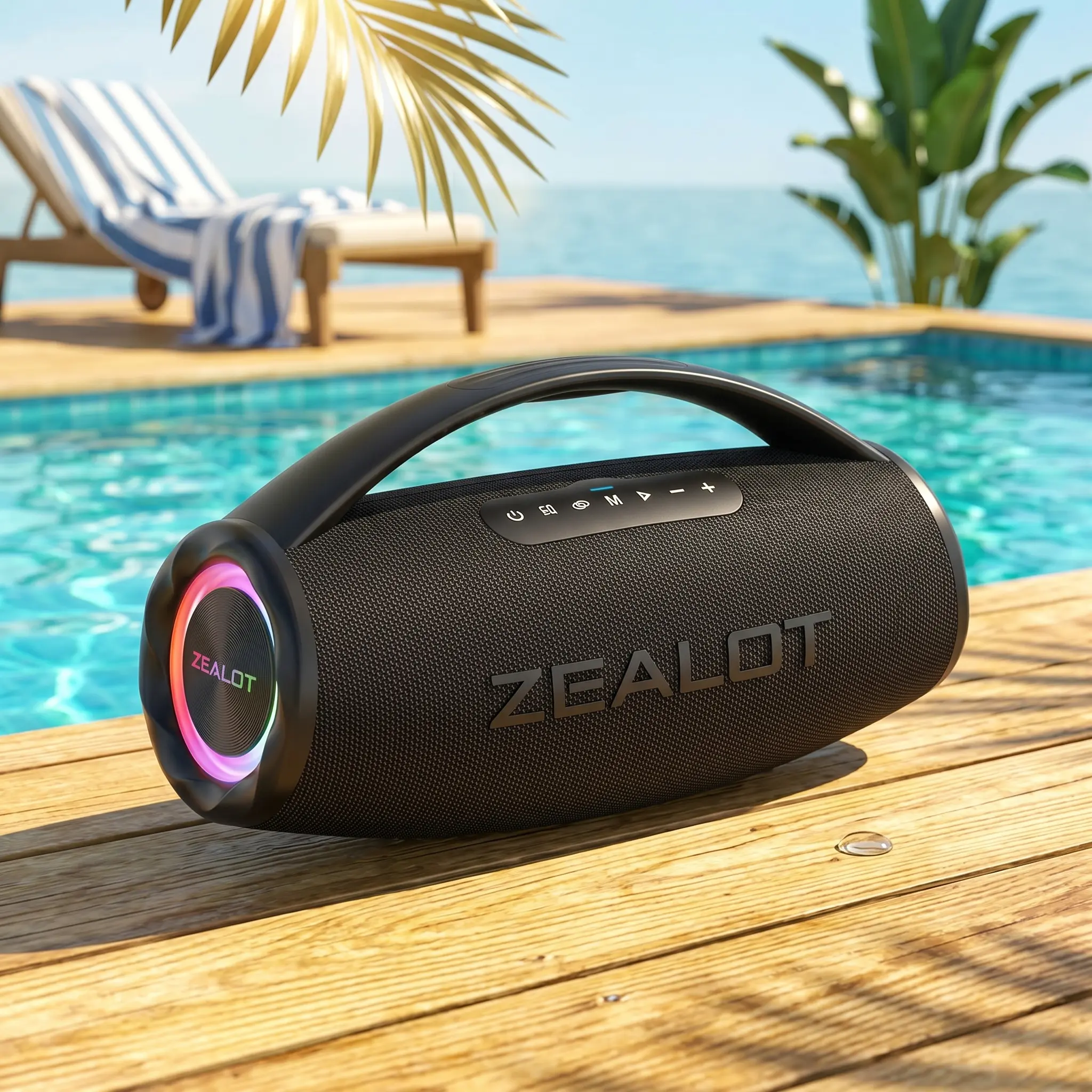 ZEALOT Bluetooth Portable Speaker, 120W Max Power, High Fidelity Sound, RGB Ambient Lighting, IPX6 Waterproof, TWS Pairing, 16000mAh Bidirectional Fast Charging, 10H Playback, ABS Plastic, Type-C Cable & USB Input, Ideal for Fathers & Car Use, Portable Sp
