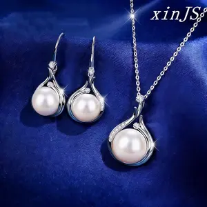 High quality pearl earrings necklace set for women's anniversary birthday gift with exquisite packaging