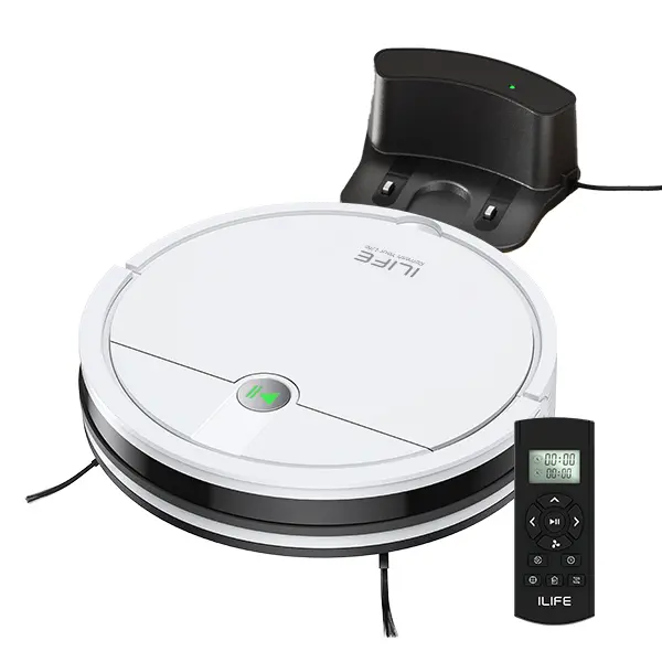 ILIFE V2 Robot Vacuum Cleaner, Tangle-Free Suction, White, 120 Mins Runtime, Slim, Self-Charging Robotic Vacuum Cleaner, Ideal for Pet Hair and Hard Floors