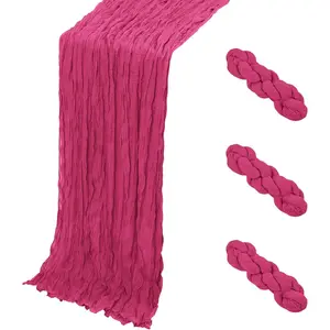 3 Pack Hot Pink Cheesecloth Table Runner, 17 x 108 Inch, Rustic Sheer Gauze Runner for Wedding Birthday Party Baby Shower Table Decor