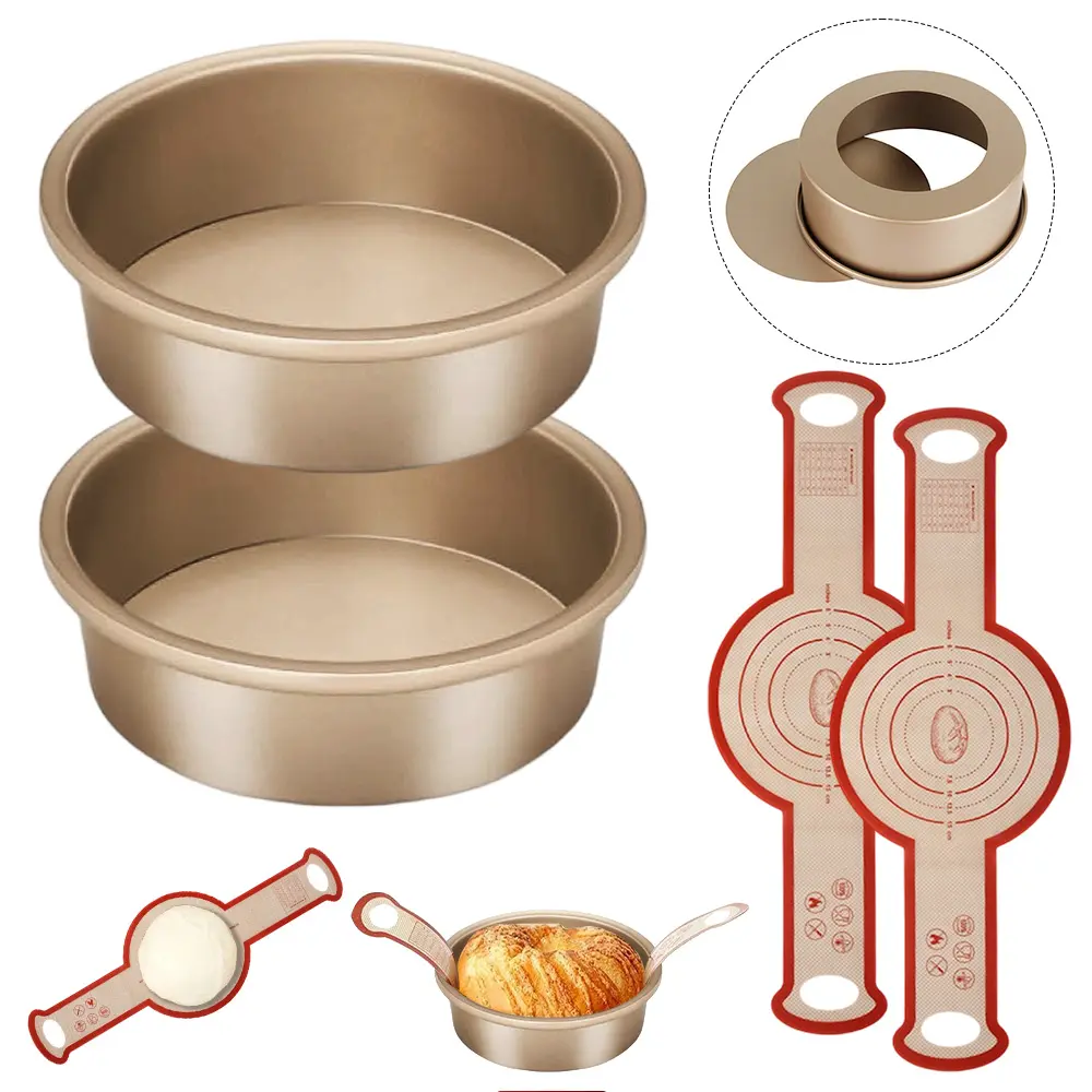 2 Packs 8.46x2.56 Inches Round Cake Pan Set for Baking with 2Pcs 22.64x8.46 Inches Silicone Baking Sling Mats, Nonstick Circle Cake Pans Deeper Layer Cake Tin for Oven, Cheesecake Mold