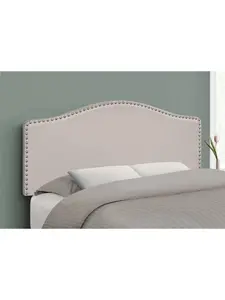 HomeRoots 490190 Beige Linen Blend Upholstered Arched Full Headboard with Nail Head Trim