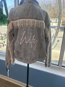 Wifey Pearl Fringe Blue Jean Jacket