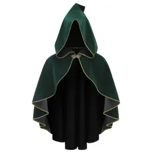 Renaissance Cloak Women Medieval Short Cape with Hood Gold Trim Victorian Hobbit Capelet Halloween Costume