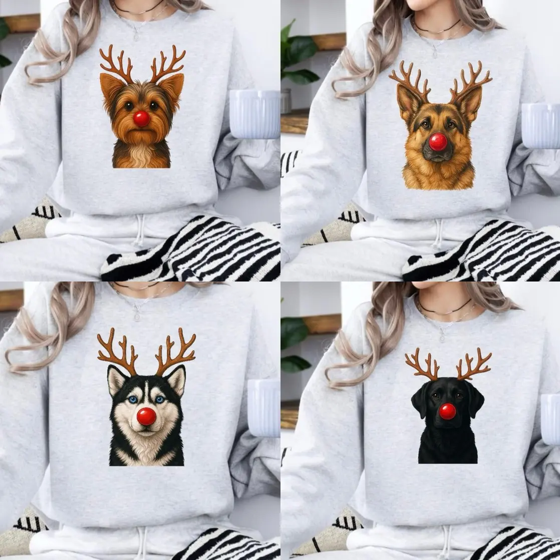 Christmas Reindeer Dog Sweatshirt for Summer Adorable Pet Design in Soft Grey Long Sleeve 100% Cotton OEKO-TEX Certified