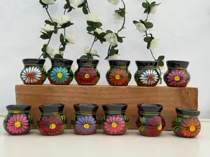 Handmade Mexican Tequila Shot Cups: Painted Clay Jarritos 12pc set