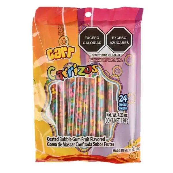 CARRIZOS STICK COATED BUBBLE GUM FRUIT FLAVOR PARTY TREAT 24CT/ 4.23OZ