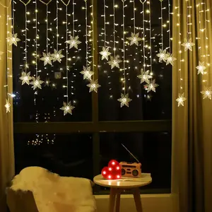 Snowflake Window Curtain Garlands Led Icicle Fairy Lights Flashing Plastic New Year Indoor Outdoor Holiday Ornaments Light String Decoration Christmas