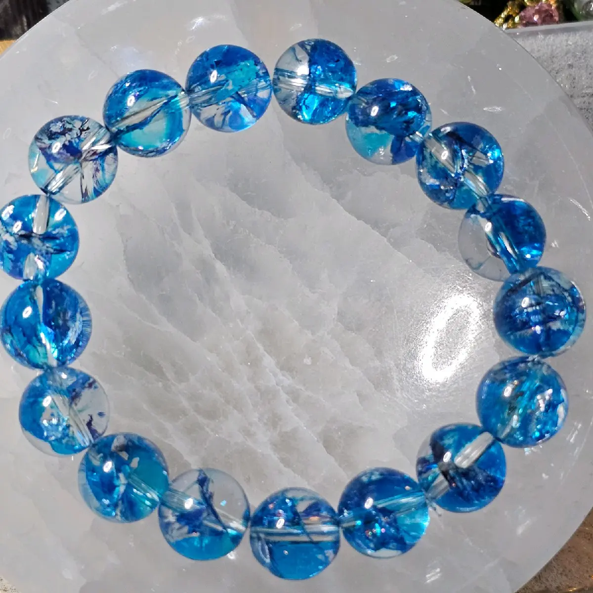Stunning Blue Phoenix Feather Quartz Fengyu Crystal Bead Bracelet 10mm natural