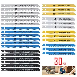 30/65Counts 86/100mm Saw Blade Set Carbon Steel 6/8/10/14/18/24/32TPI Assorted Saw Blades with U-shank Fast Cut Down Saw Blade for Wood Metal Plastic Cutting
