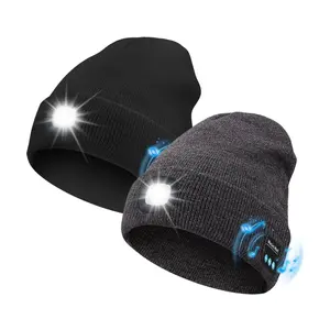 Touch Two Bluetooth Music bright led Lighted Night Running Alert Knit Warm Hat for Sports Outdoor Hiking Cycling Fashion Family Must-have - Versatile Use sport outdoor night usb rechargeable hand free headlamp jogging warm knit hat cap unisex  with  light