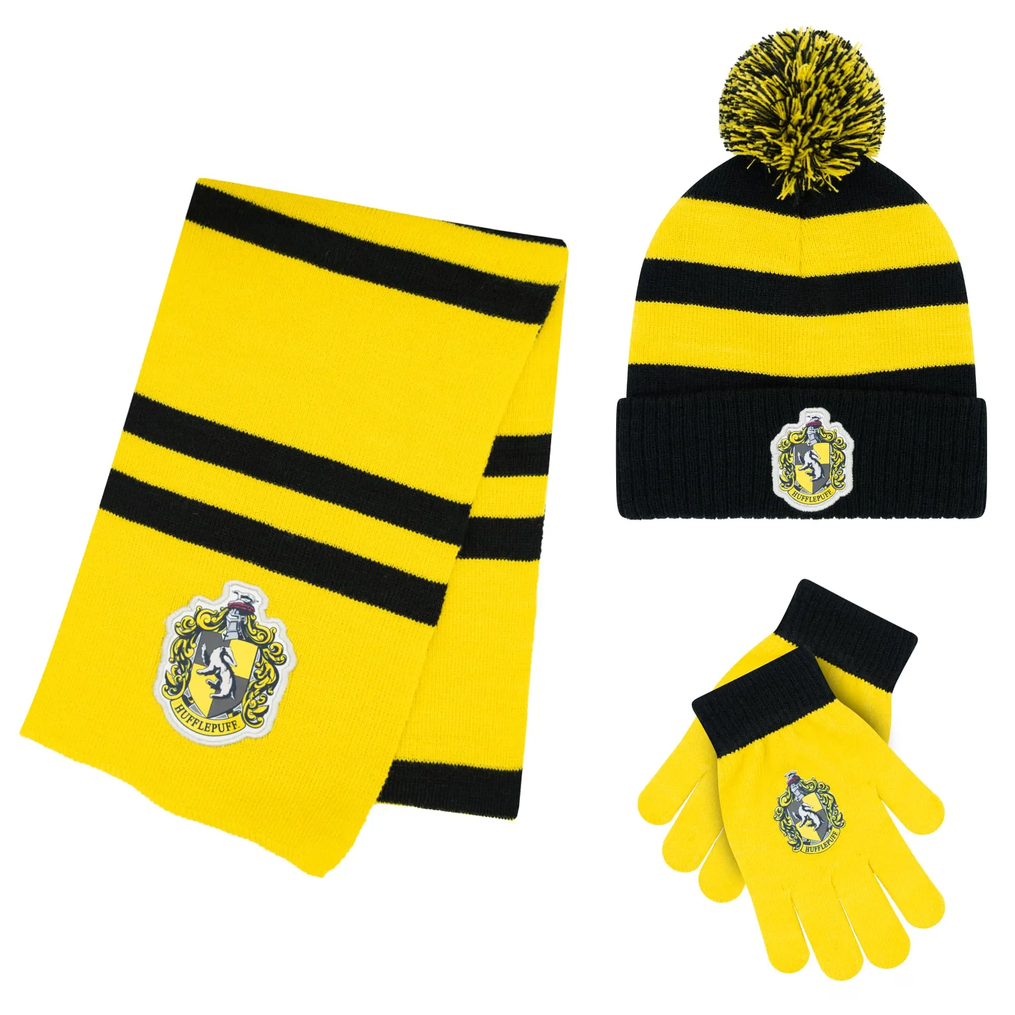 Harry Potter Winter Hat and Gloves with Set, Gryffindor, Slytherin, Hufflepuff, Ravenclaw, Winter Set 5-13 Year Olds, Scarf, Boys And Girls, 3-Pcs Winter Set