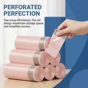 Drawstring Trash Bags Roll of 50, Leakproof Plastic Waste Bags, Max Load 5kg, Portable for Kitchen Bathroom Bedroom Living Room