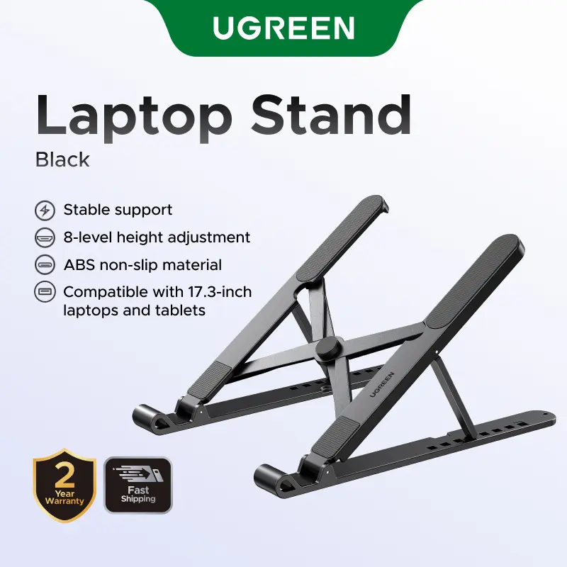UGREEN Laptop Stand 8-Level Adjustable Ergonomic Foldable Desk Riser Holder for 10–17.3” Laptops & Tablets, Non-Slip Stable Cooling Design