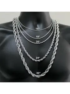 Silver Color Stainless Steel Rope Chain Necklace 3/5/7mm 16-30" Fashion Link Jewelry for Female & Male Christmas Gift Durable Lobster Clasp