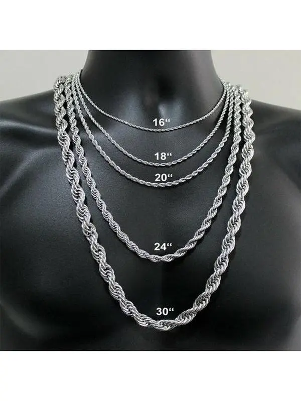 Silver Stainless Steel Rope Chain Necklace, 3/5/7mm, 16-30in Stainless Steel Jewelry, Decorative Chain Attachment Necklaces for Men & Women, Durable Lobster Clasp Christmas Gift Fashion Jewelry