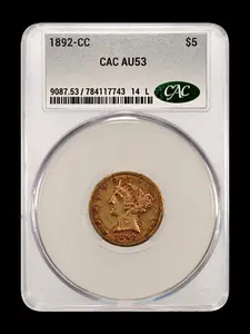 1892-CC $5.00 Liberty Head AU 53 CAC