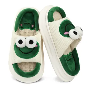 LUYOO Women Cotton flax Slippers Slides with Cute Cow/Rabbit/Pig/Frog/ Bear Memory Foam House Bedroom Slippers for Womens warm house shoe casual home chanclas  deva  quita