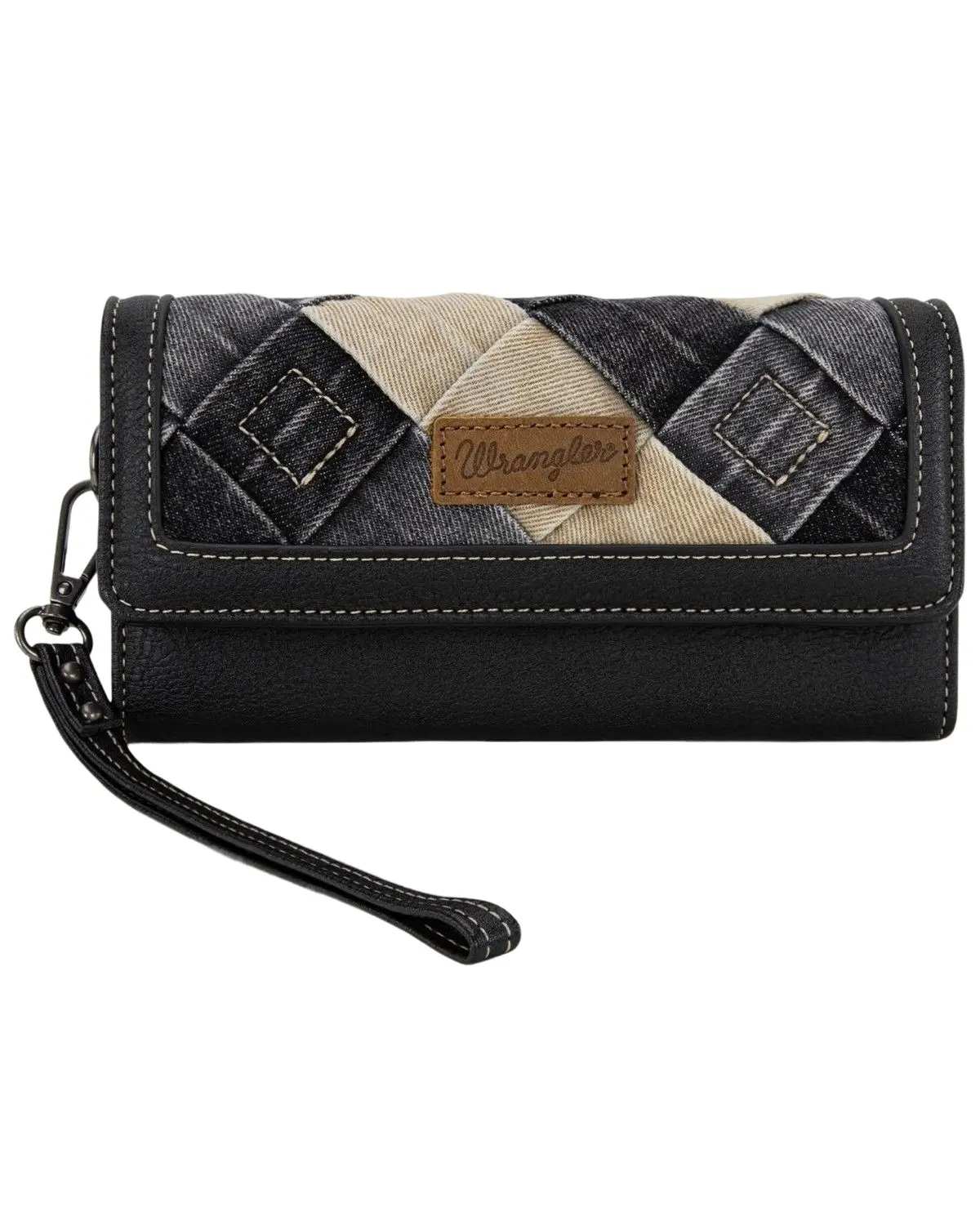 Wrangler Women's Women'S Denim Woven Tri-Fold Wristlet Wallet - Wg210-W062-Bk