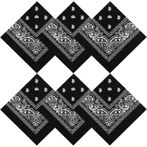 6-Pack Cotton Bandanas for Men & Women  22"x22" Skull & Western Patterns, Multifunctional Headwear, Face & Neck Protection, Accessories