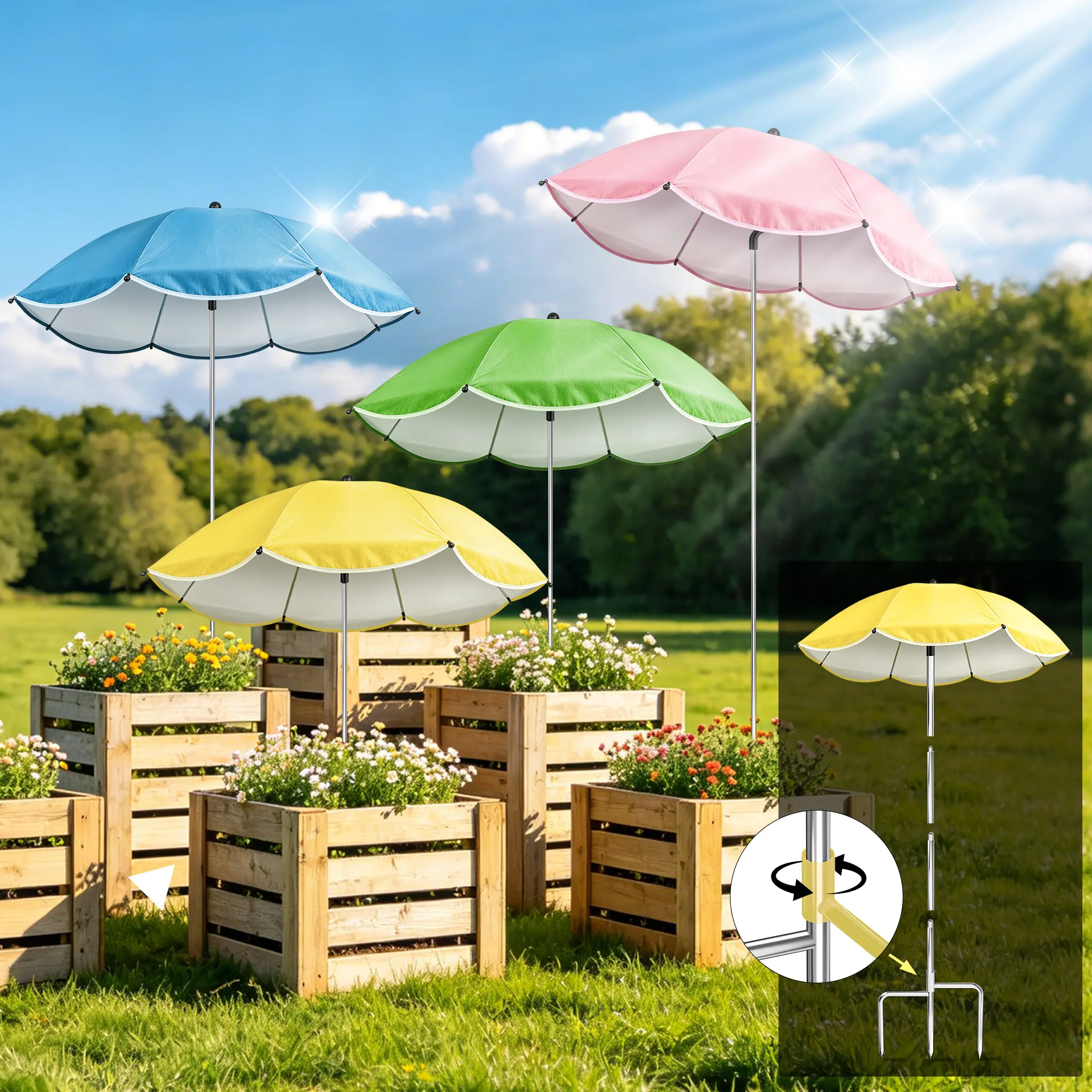 [SummerVibes] Plant umbrella sunshade - reduces plant wilting and sunburn, upgraded with a 360° adjustable stand for enhanced stability, easy installation, an essential item for the care of potted plants,sunshade,Gift for Family