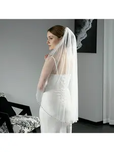 Elegant Crystal Sequin Bridal Trailing Veil with Hair Comb Handmade Wedding Hair Accessory for Bride