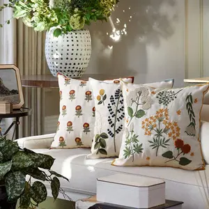 MOCOFO Spring Floral Embroidered Throw Pillow Cover 18x18 Inch Polyester-Linen Blend Hidden Zipper  Unique Designs for Spring Home and Café Décor