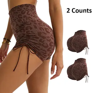 2/4-Piece Set Women's Leopard Print Quick-Dry Yoga Shorts, High-Waisted Butt-Lifting Workout Leggings for Gym, Running and Fitness