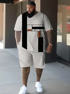 Men's Plus Size Casual Athleisure Wear Sportswear Set, Athleisure Activewear Set, T-Shirt & Shorts Two-Piece Travel Essential, Loose-Fitting Short Sleeve, All Seasons, Athleisure Summer Clothes