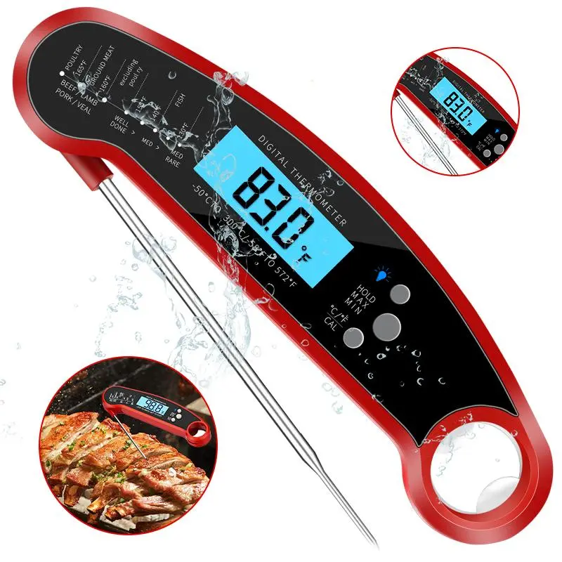 Beef Chief Lonicera Digital Kitchen Thermometer, Waterproof Instant Read with Foldable Stainless Steel Probe, Backlight, Calibration Function, Grill & Meat Cooking Kitchen Accessory Gadget, Kitchen Accessories