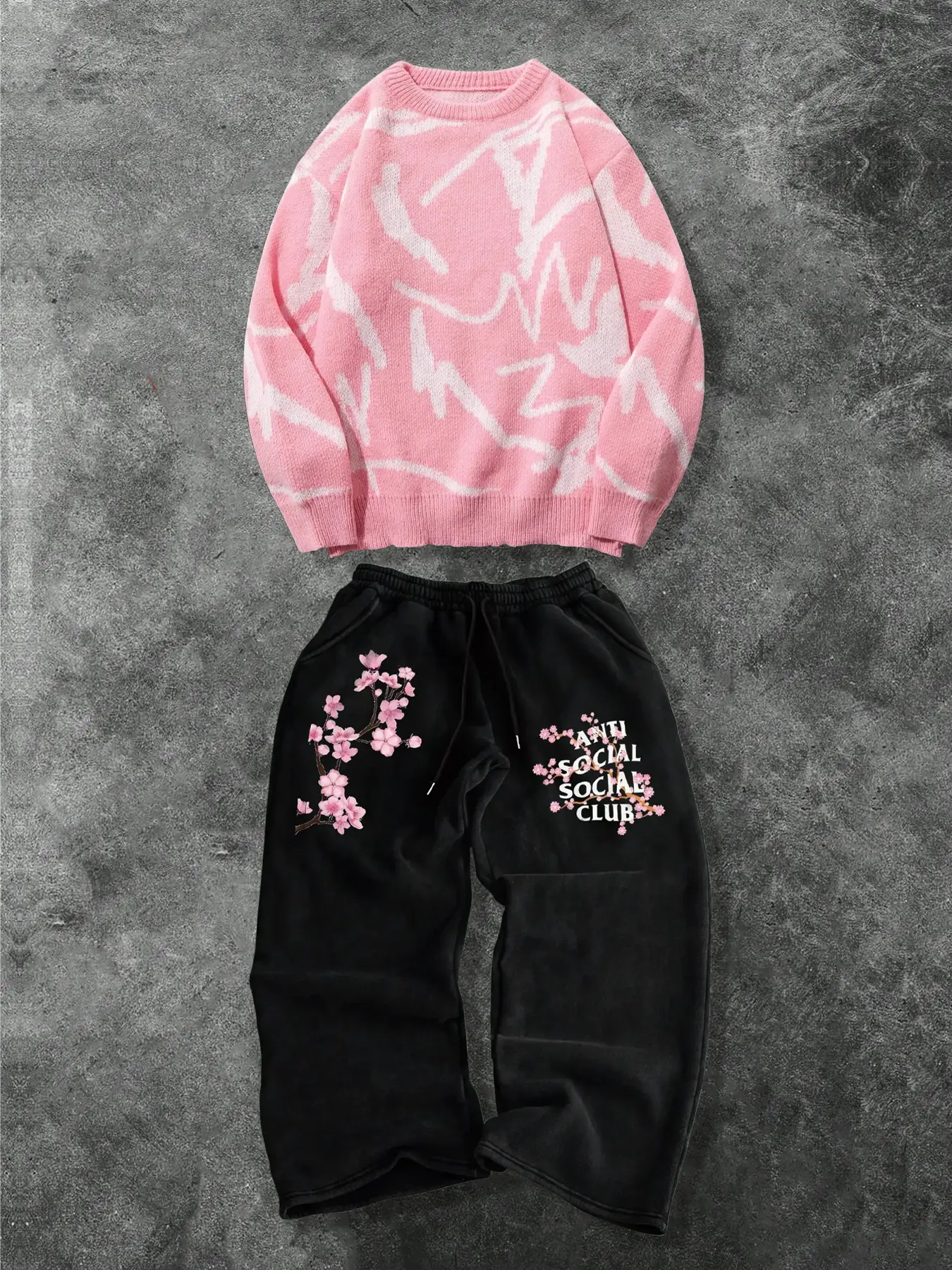 Unisex Street Casual Set, Long Sleeve Knit Sweater & Letter Print Pants Two-Piece Set for Fall & Winter, Loose-Fit Fashion Everyday Outfit Clothes