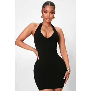 Celeste Snatched Halter Mini Dress - Black