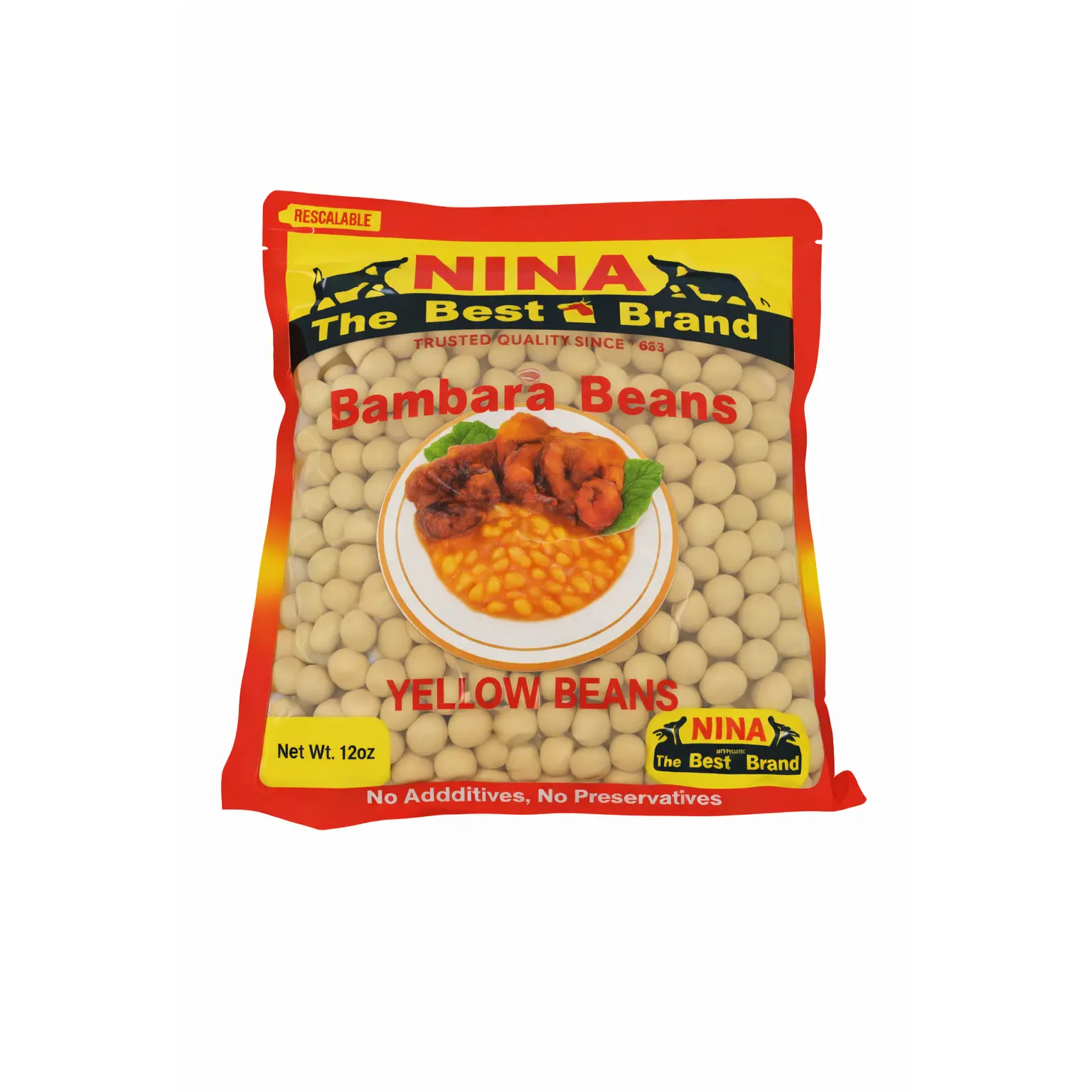 Nina International Pure Bambara Beans - 12 oz Salt-Free, High-Protein, High-Nutritional Value, Fiber-Rich African Yellow Beans, Ambient Storage, Also Called Motoho, Aboboi, Ditloo, Mubono