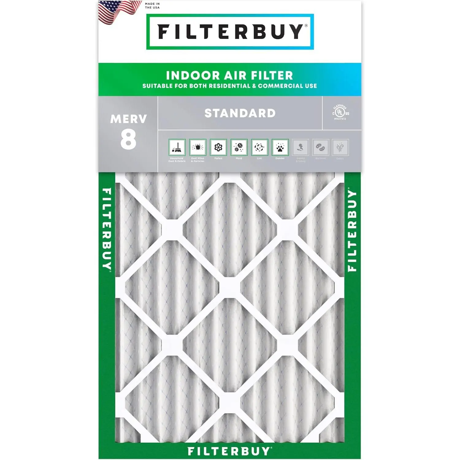 Filterbuy Replacement HVAC AC Furnace Air Filter (1-Pack) - 10x24x2 Nominal Size, 9.50x23.50x1.75 in Actual Size, Pleated Shape, MERV 8 Rating, Polypropylene, Electrostatic Charge Dust Defense, Eco-Friendly