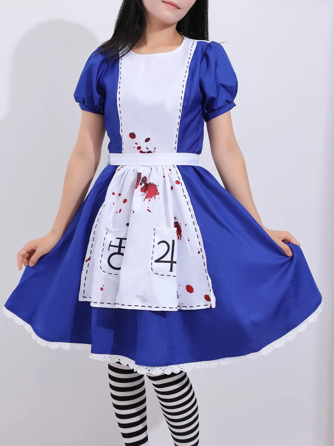 Anime Alice Princess Print Dress Maid Apron Dress Game Madness Returns Alice Cosplay Costume Outfit For Women Girls Halloween Carnival Party