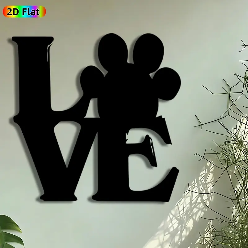 1pc LOVE Letters Metal Wall Art, Mickey Mouse Silhouette Statue Mural, Artistic Metalwork, Intricate Craftsmanship, Perfect for Valentines Day, Wedding Decor, Perfect for Living Room Bedroom Studio Decor, Ideal Gift for Disney Enthusiasts.