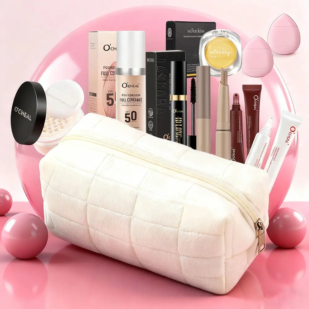 10-Piece Makeup Bag Set, Daily Flawless Beauty Kit, Cosmetic Gift Set, Face Makeup Sets, Foundation, Mascara, Powder, Blush, Contouring, Lip Gloss, Perfect Gift for Holidays & Special Occasions