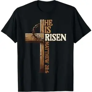Easter Cross Jesus Christ Resurrection Men's and Women's T-shirts Matthew 28:6 Men's TopRAIMENTRY