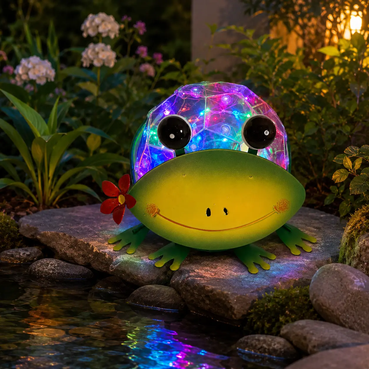 1 pcs 2-in-1 Solar Frog Iron Art Colorful Light, Outdoor IP54 Waterproof, Detachable LED Lucky Frog Ornament Garden Light, Outdoor Decorative Lighting, Thanksgiving Gift, Patio, Path, Balcony, Porch, Terrace, Halloween, Solar Outdoor Light