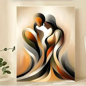 1Pc Modern Abstract Couple Love Canvas Art Print Poster, Unique Creative Wall Art Decor, Waterproof, 12X16 Inches, Framed, Art Deco Glam Style, Portrait Orientation, With Canvas Surface Material, For Living Room, Bedroom, Restaurant, Office, Dining Roo