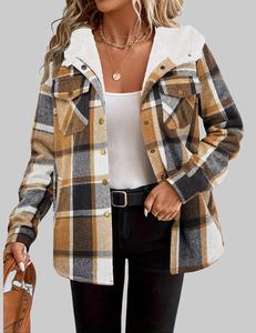 ZEAGOO Womens Plaid Shacket Jacket Long Sleeve Button Down Fleece Hooded Jackets Warm Coat christmas cropped trench coat hoodie jumper Christmas summerwins