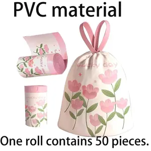 100 pieces of lavender-scented thick and large drawstring garbage bags, made of high-density polyethylene, multi-functional disposable garbage bags, Drawstring Trash Bags