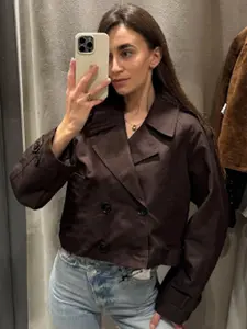 Cropped Trench Coat Women's Collared Long Sleeve Jacket Autumn Spring 2026 New In Coats & Jackets Office Commutes Double-Breasted Short Outerwears Minimalist Casual Style Jacket Womenswear