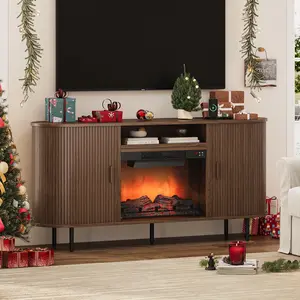 【Include 23" Electric Fireplace】ONBRILL 63"/70" Gorgeous Fluted Fireplace TV Stand for TVs up to 70", Modern Entertainment Center with Power Outlet , TV Media Console with Storage for Living Room, Bedroom Furniture,Christmas Gift