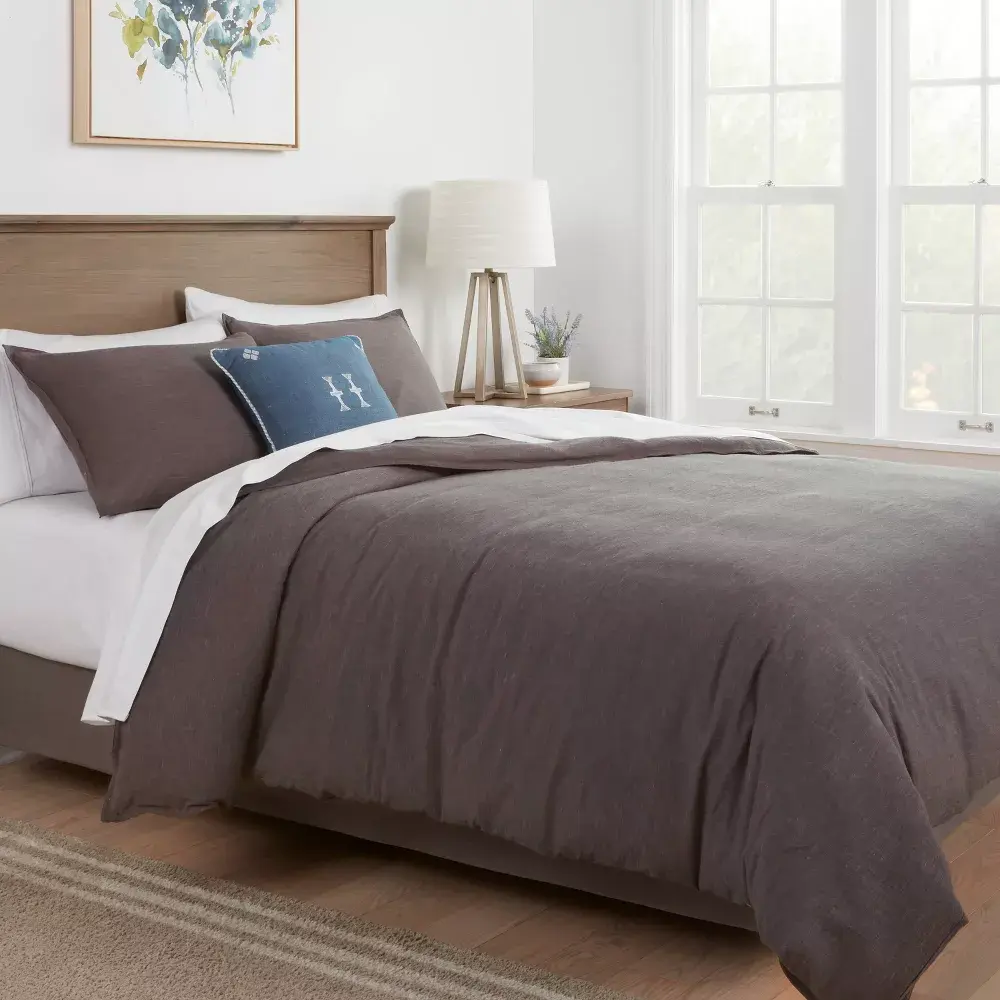 Threshold 3pc Full/Queen Space Dyed Cotton Linen Duvet Cover & Sham Set - Dark Gray, Woven Texture, OEKO-TEX Certified