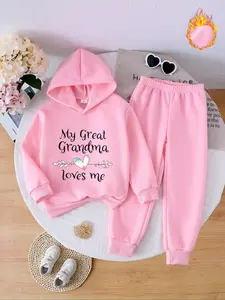 Autumn Winter Baby Girl Fleece Set Hooded Sweatshirt + Jogger Pants, Soft Skin-Friendly Thick Fabric, Casual Daily Wear, Clothes, Outfit, Baby Clothing