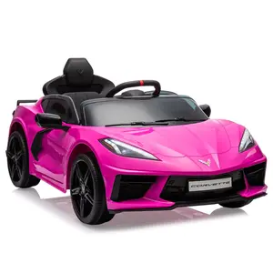 【GARVEE】12V Licensed Corvette Electric Sports Car for Kids with Remote Control, Visual Dashboard, LED Lights, Music, Battery Powered, Available in Multiple Colors Including Rose Red, Red, Light Blue, Orange, Pink, Dark Blue, and White