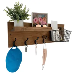 The Allison Industrial Entryway Mail Organizer Key Hooks Wall Mounted Coat Rack Basket Rustic Modern Command Center Wood Decor Gift
